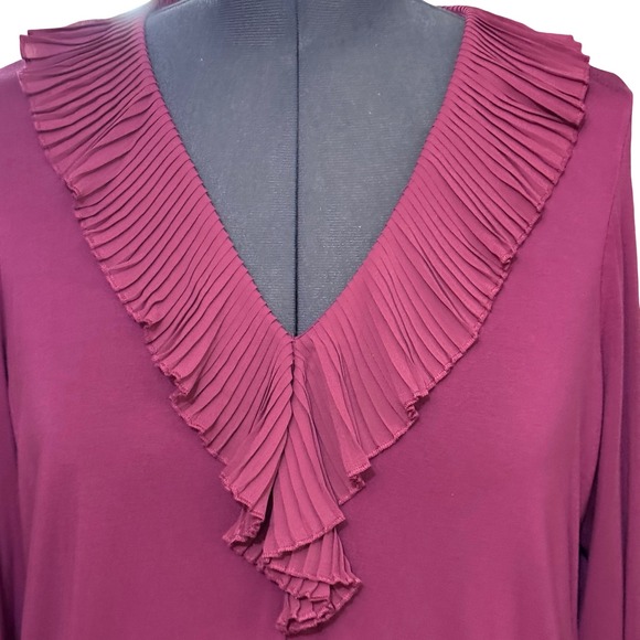 Chaps Ruffled V-Neck Top Womens 2X Plum Long Sleeve Blouse‎ Elegant Party Fairy - Picture 3 of 8